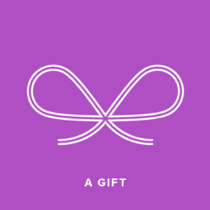 A purple square with the word " gift " written in it.